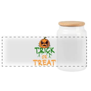 Halloween Trick or Treat Kürbis Spruch Horror - Panorama Keksdose mit Holzdeckel - Weiß - Vorne