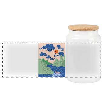 Korean Art Design mit Kranichen & Origami Boot - Panorama Keksdose mit Holzdeckel - Weiß - Vorne
