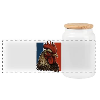 Flaming Rooster Blue White Red - France Patriote - Panoramic Cookie Jar with Wooden Lid - white - Front