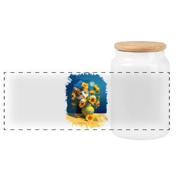 🌻😻 Le chat de Vincent parmi les tournesols – peinture - Boîte à biscuits avec couvercle en bois - blanc - Devant