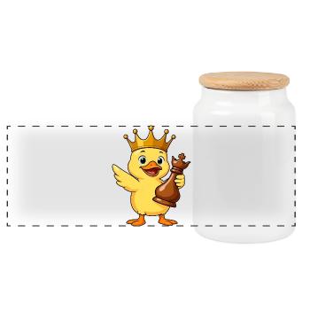Drôle de canard joueur d’échecs roi reine dessin animé - Boîte à biscuits avec couvercle en bois - blanc - Devant