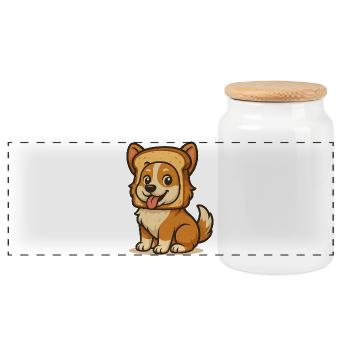 Chien mignon avec design de visage de pain - Boîte à biscuits avec couvercle en bois - blanc - Devant