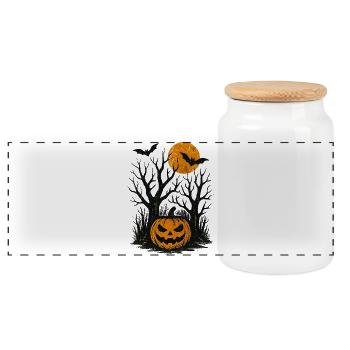 Halloween Pumpkin Spooky - Panoramic Cookie Jar with Wooden Lid - white - Front