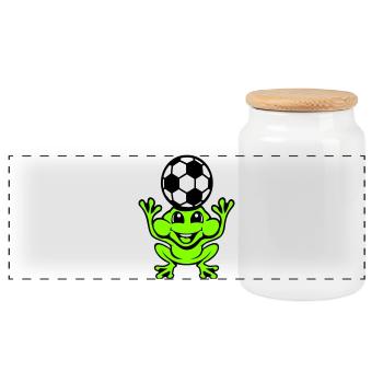 Frosch Fußball Kopfball Köpfer Ball Spielen Kröte - Panorama Keksdose mit Holzdeckel - Weiß - Vorne