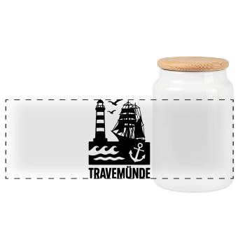 Travemünde Ostsee - Panorama Keksdose mit Holzdeckel - Weiß - Vorne