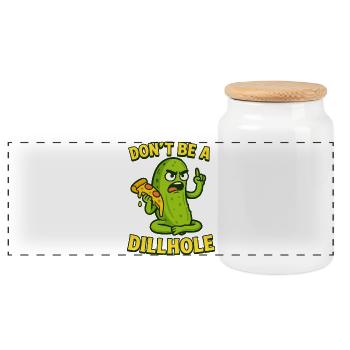 Funny Pickle Meme Design - Don't be a dillhole! - Panoramic Cookie Jar with Wooden Lid - white - Front