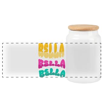 Bella Bella Dreifarbige Schrift - Panorama Keksdose mit Holzdeckel - Weiß - Vorne