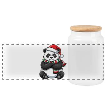 Grumpy Panda Santa Claus Hat - Panoramic Cookie Jar with Wooden Lid - white - Front