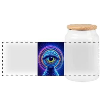 Neon Eye Ring Cosmic Hyperrealism - Panoramic Cookie Jar with Wooden Lid - white - Front
