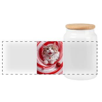 Chat de Noël dans un tourbillon de menthe poivrée rouge - Boîte à biscuits avec couvercle en bois - blanc - Devant