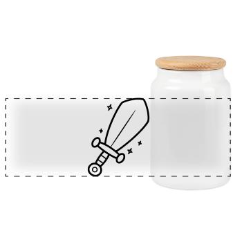Minimalistisches Schwert Ritter Fantasy Line Art - Panorama Keksdose mit Holzdeckel - Weiß - Vorne