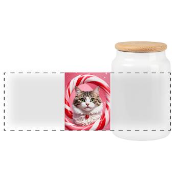 Chat de Noël en conception d’anneau de bonbons - Boîte à biscuits avec couvercle en bois - blanc - Devant