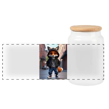 Fox Hero im Hoodie Streetwear - Panorama Keksdose mit Holzdeckel - Weiß - Vorne