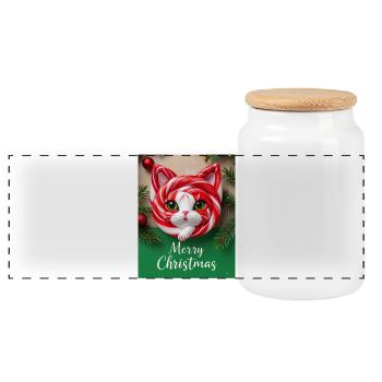 Christmas Cat Candy Cane Look - Panoramic Cookie Jar with Wooden Lid - white - Front