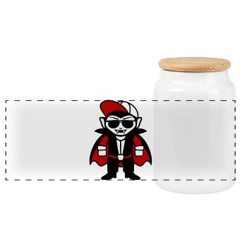 Cool vampire cartoon with sunglasses and cap - Panoramic Cookie Jar with Wooden Lid - white - Front