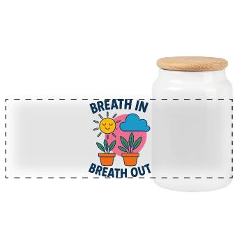 Breath Sun Plants Motif - Panoramic Cookie Jar with Wooden Lid - white - Front
