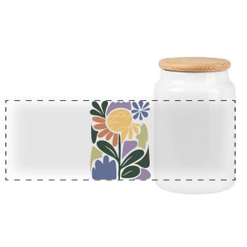 Colourful flower composition - Panoramic Cookie Jar with Wooden Lid - white - Front