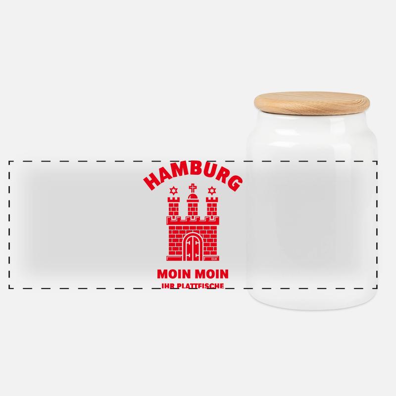 Hamburg – Moin Moin Ihr Plattfische Plattdeutsch R - Panorama Keksdose mit Holzdeckel - Weiß