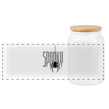 Spooky Halloween Spinnennetz - Panorama Keksdose mit Holzdeckel - Weiß - Vorne