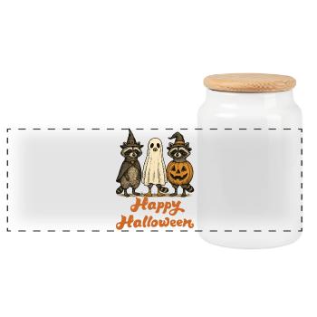 Halloween Raccoons Ghostly Halloween  - Panoramic Cookie Jar with Wooden Lid - white - Front