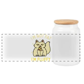 I'm Not Fat I'm Fluffy - Panoramic Cookie Jar with Wooden Lid - white - Front