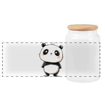 little panda drawing - Panoramic Cookie Jar with Wooden Lid - white - Front