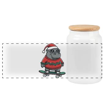 Hippopotame Noël Drôle - Boîte à biscuits avec couvercle en bois - blanc - Devant