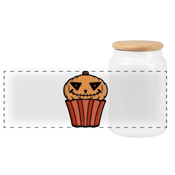 Kürbis Cupcake Halloween - Panorama Keksdose mit Holzdeckel - Weiß - Vorne