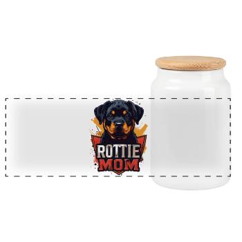 Rottie Mom – Niedliches Rottweiler Welpe Portrait - Panorama Keksdose mit Holzdeckel - Weiß - Vorne