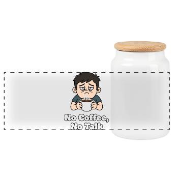 No Coffee No Talk - Panoramic Cookie Jar with Wooden Lid - white - Front