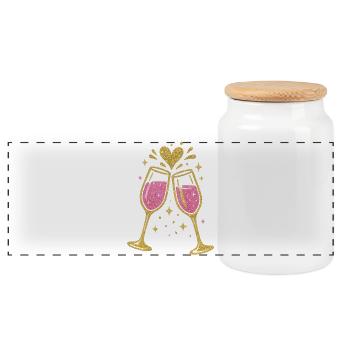 Golden Glass Kisses Prosecco Celebration - Panoramic Cookie Jar with Wooden Lid - white - Front