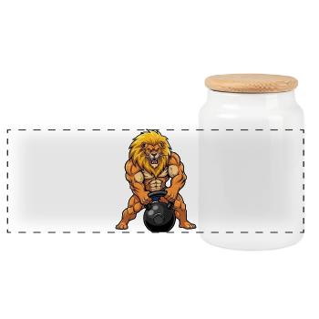 Löwe König Fitness Kettlebell Workout Kraft - Panoramic Cookie Jar with Wooden Lid - white - Front