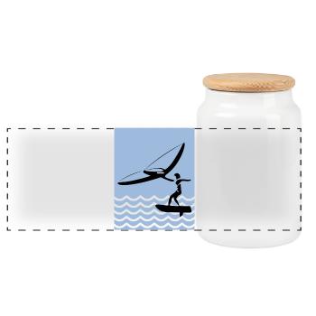 Wingfoil silhouette by the sea - Panoramic Cookie Jar with Wooden Lid - white - Front