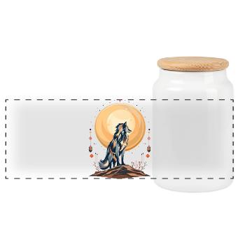 Boho Wolf - Panorama Keksdose mit Holzdeckel - Weiß - Vorne