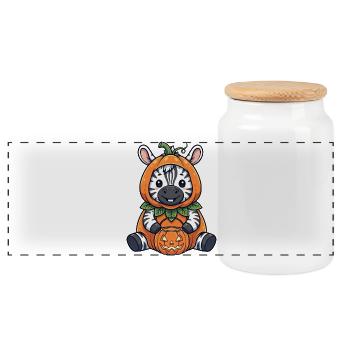 Süßes Halloween Zebra mit Hut und Kürbis Laterne - Panorama Keksdose mit Holzdeckel - Weiß - Vorne