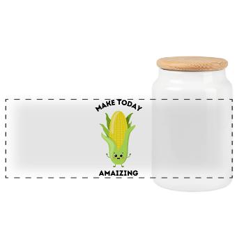 Mignon jeu de mots maïs dessin animé « Make Today Amaizing » - Boîte à biscuits avec couvercle en bois - blanc - Devant