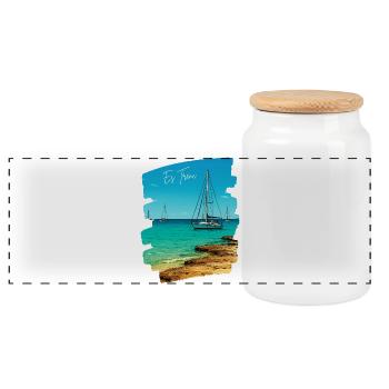 Es Trenc - Majorque - Boîte à biscuits avec couvercle en bois - blanc - Devant