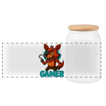 Piratenfuchs Gamer - Panorama Keksdose mit Holzdeckel - Weiß - Vorne