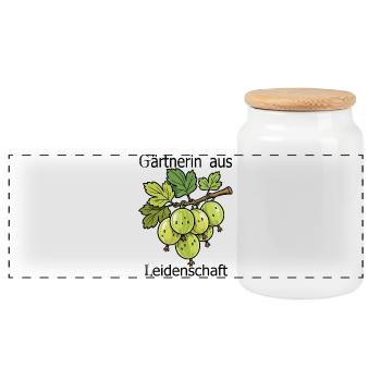 Green Gooseberry Branch Illustration - Panoramic Cookie Jar with Wooden Lid - white - Front