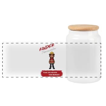 Kinder Feuerwehrheld Motiv - Panorama Keksdose mit Holzdeckel - Weiß - Vorne