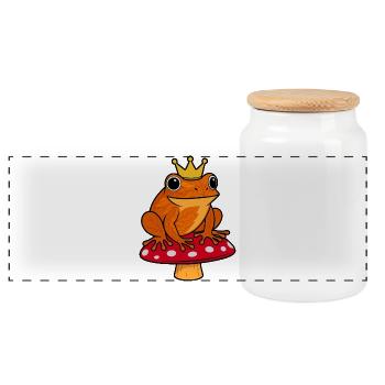 King Tree Frog Frog Mushroom Crown Toad Autumn - Panoramic Cookie Jar with Wooden Lid - white - Front