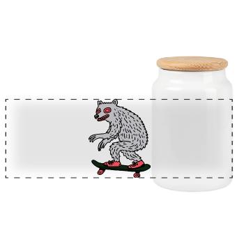 Moonlit Werewolf Skateboarder - Panoramic Cookie Jar with Wooden Lid - white - Front