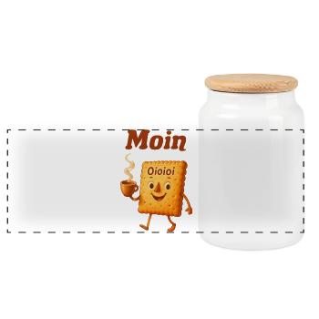 Moin Biscuit Cartoon Coffee Motif - Panoramic Cookie Jar with Wooden Lid - white - Front
