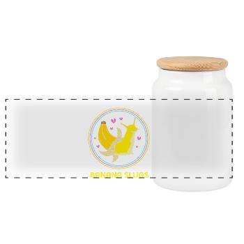 banana snail - Panoramic Cookie Jar with Wooden Lid - white - Front