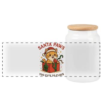 Pattes de Père Noël – Délice festif pour chat - Boîte à biscuits avec couvercle en bois - blanc - Devant