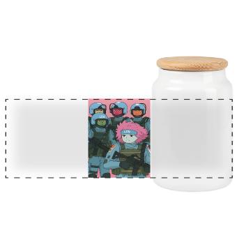 Cartoon Troop Parody - Panoramic Cookie Jar with Wooden Lid - white - Front