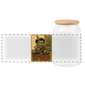 Garçon clown de rue avec affiche de guitare - Boîte à biscuits avec couvercle en bois - blanc - Devant