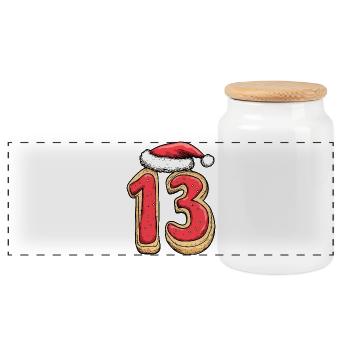 13 Number Biscuit Christmas - Panoramic Cookie Jar with Wooden Lid - white - Front