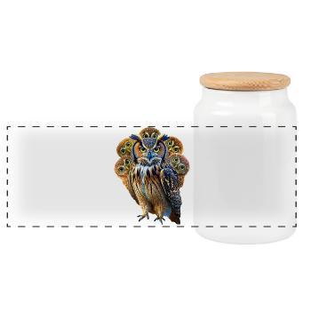Owl - Panoramic Cookie Jar with Wooden Lid - white - Front