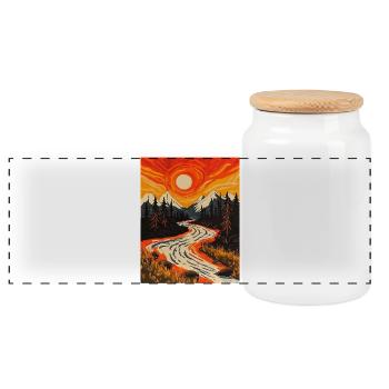 Sunset at the edge of the forest with river - Panoramic Cookie Jar with Wooden Lid - white - Front